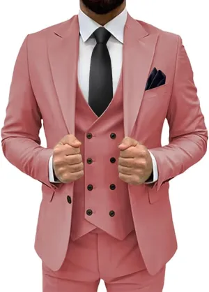 3 Piece Slim Fit Classic Double Breasted Formal Suit for Men - Wedding Prom Blazer, Pants, and Vest