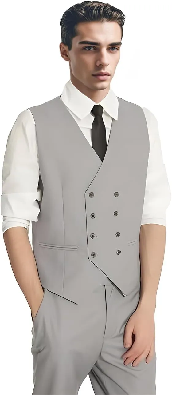 3 Piece Slim Fit Classic Double Breasted Formal Suit for Men - Wedding Prom Blazer, Pants, and Vest