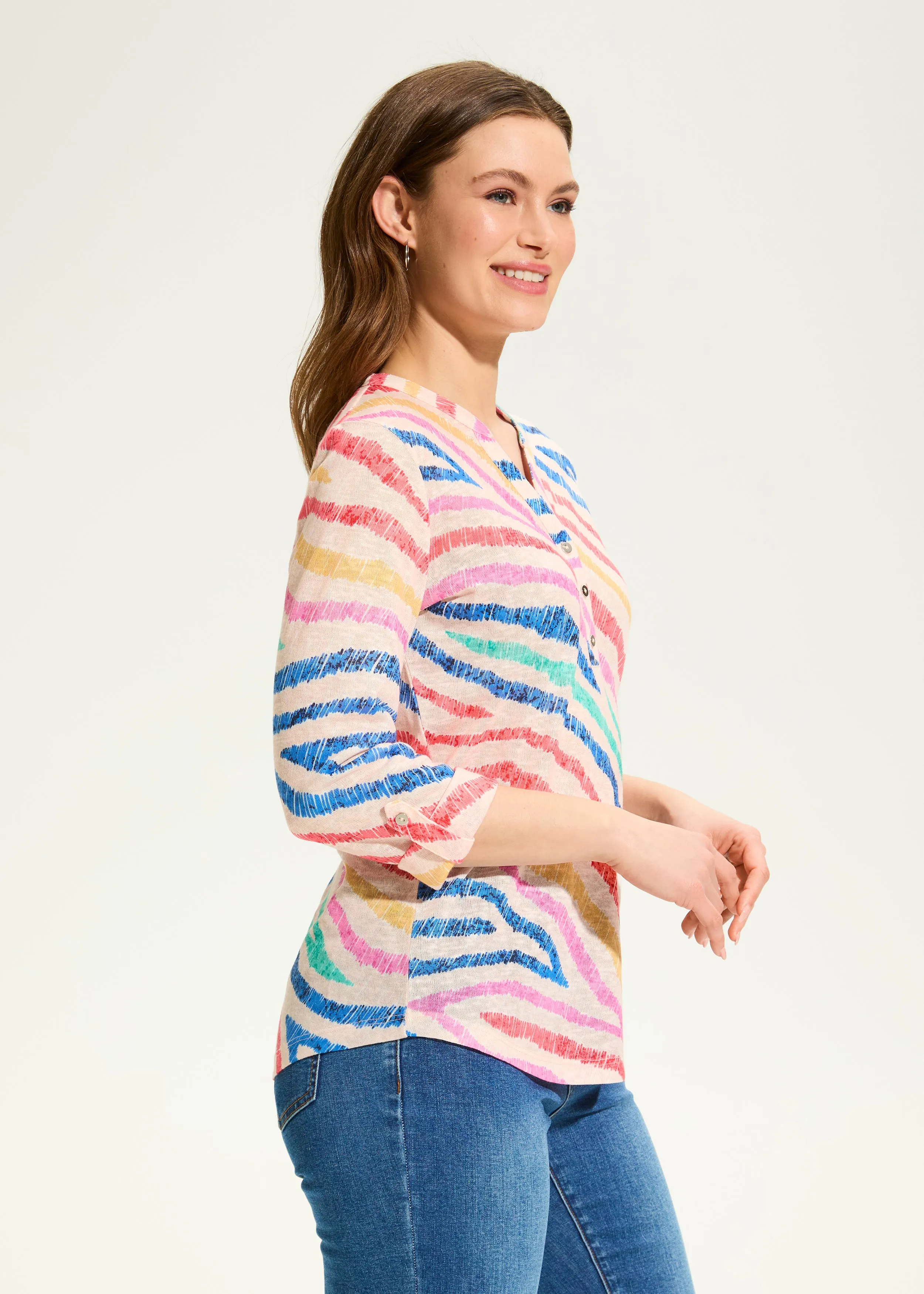 3/4 Sleeve Henley Top, Trailblazer
