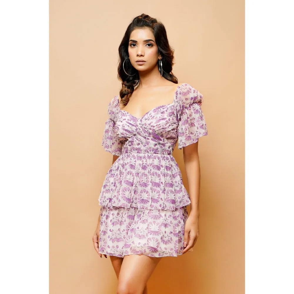 Ahi Clothing Block Print Chiffon Wrap Cross Pattern Mini