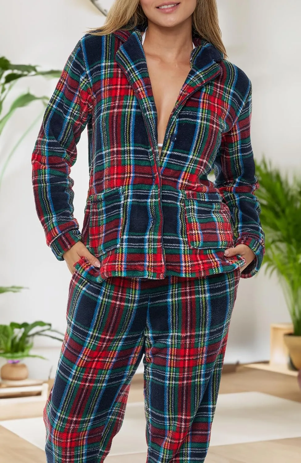 Alexander Del Rossa Women's Soft Warm Fleece Pajamas Plush Lounge Set, Long Sleeve Top and Pants, PJ