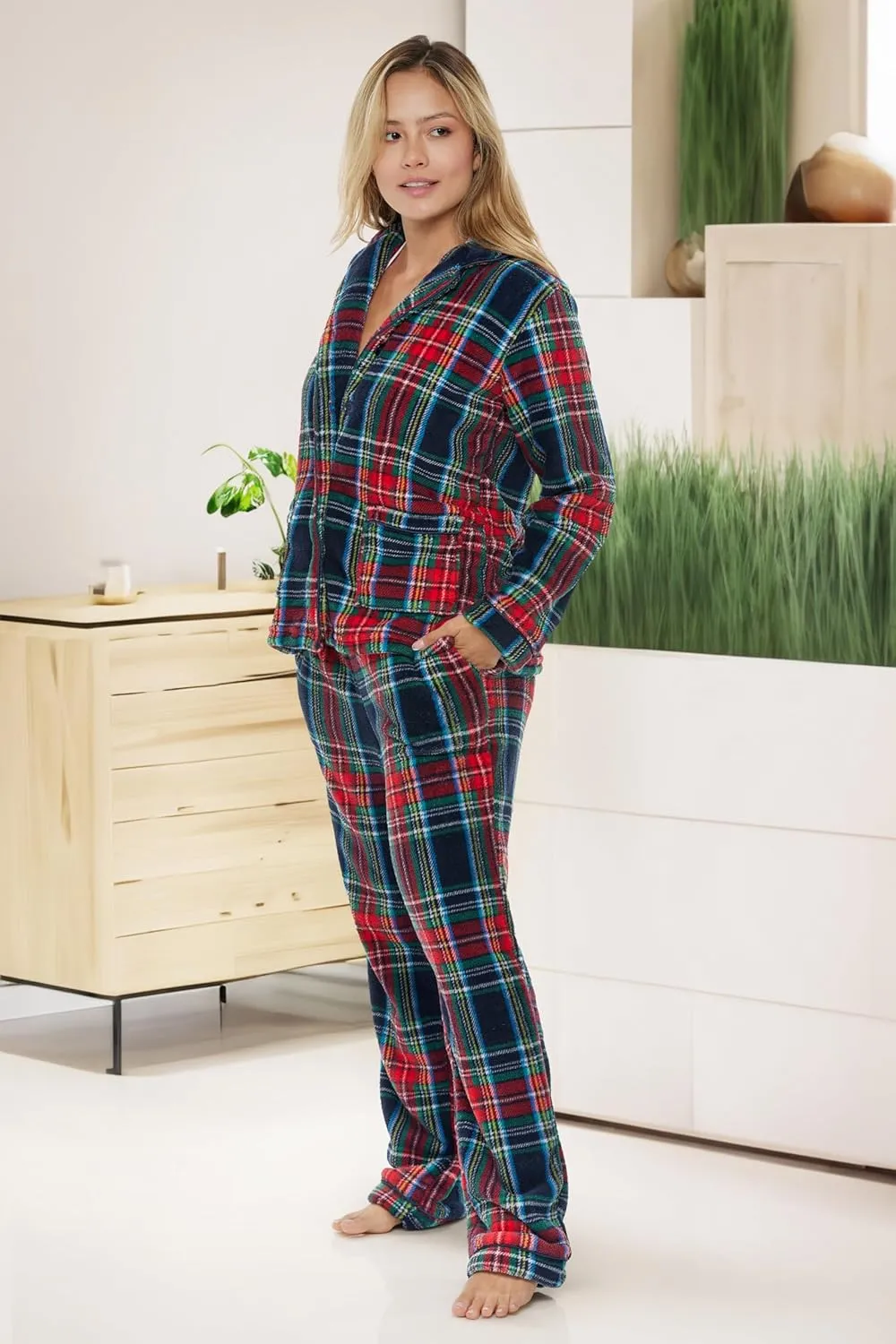 Alexander Del Rossa Women's Soft Warm Fleece Pajamas Plush Lounge Set, Long Sleeve Top and Pants, PJ
