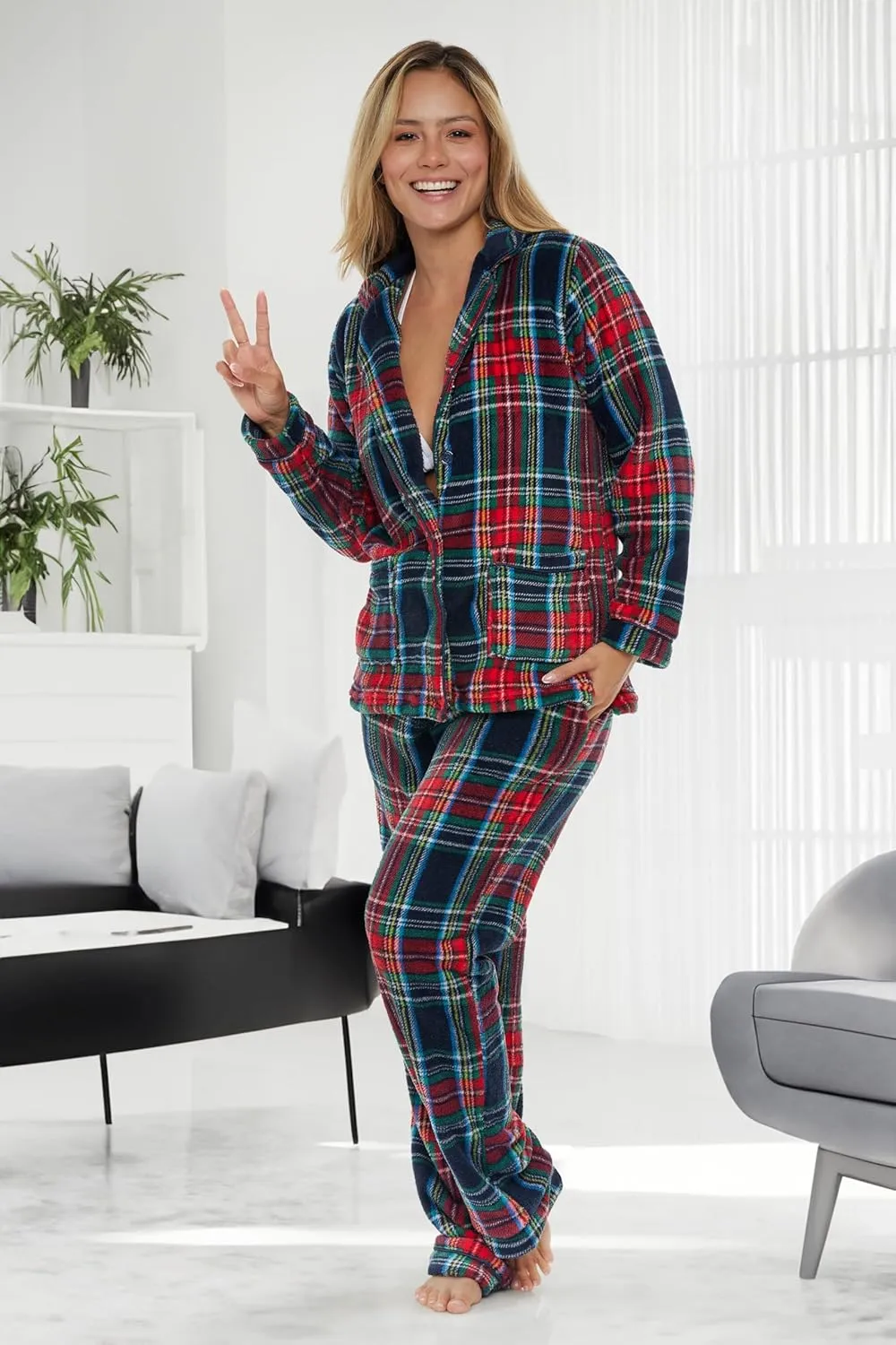 Alexander Del Rossa Women's Soft Warm Fleece Pajamas Plush Lounge Set, Long Sleeve Top and Pants, PJ