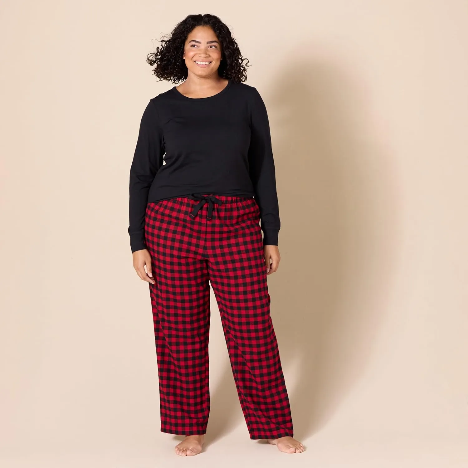 Amazon Essentials Women's Lightweight Flannel Pant and Long-Sleeve T-Shirt Sleep Set