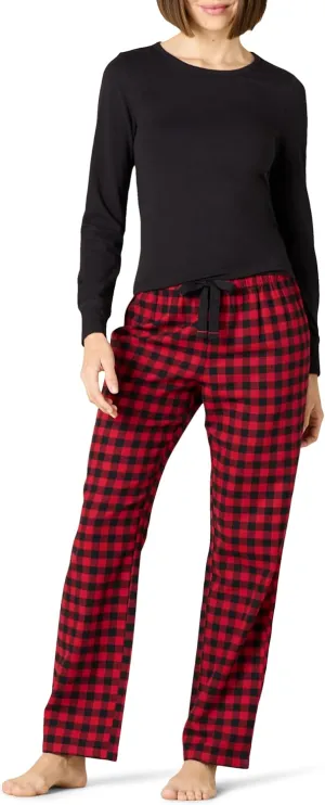 Amazon Essentials Women's Lightweight Flannel Pant and Long-Sleeve T-Shirt Sleep Set