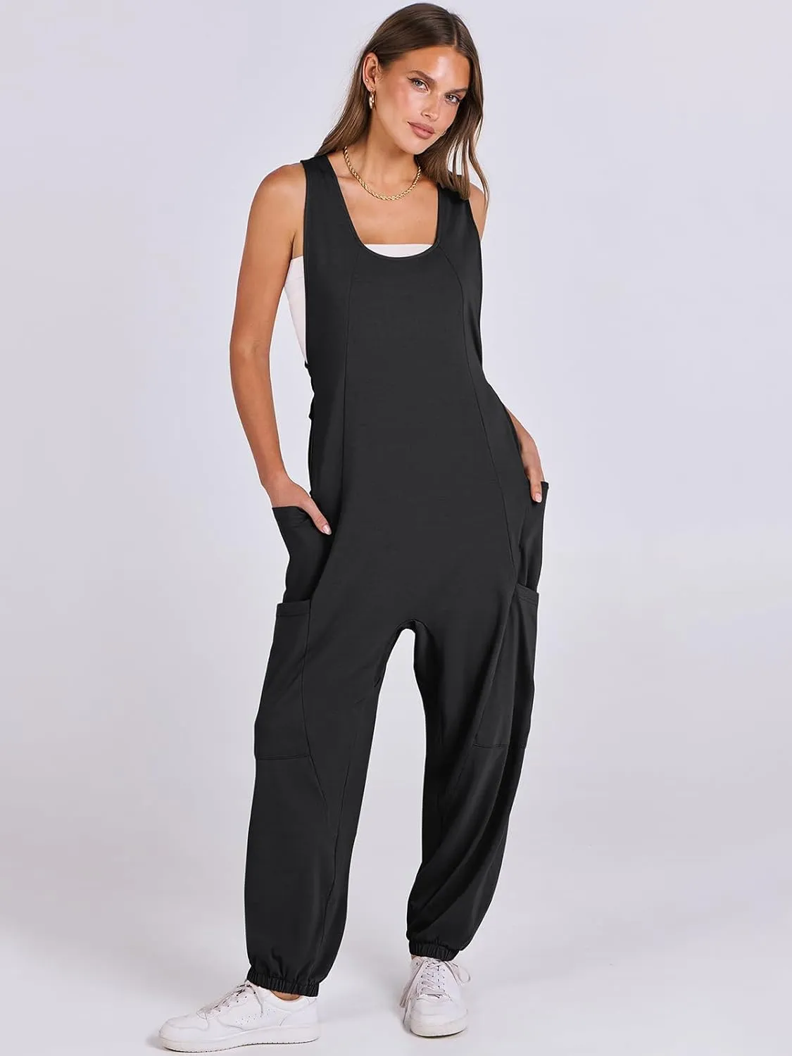 ANRABESS Women Overalls Jumpsuits Loose Casual Dressy Sleeveless Baggy Harem Pants Romper Jumpers 2025 Trendy Summer Outfits