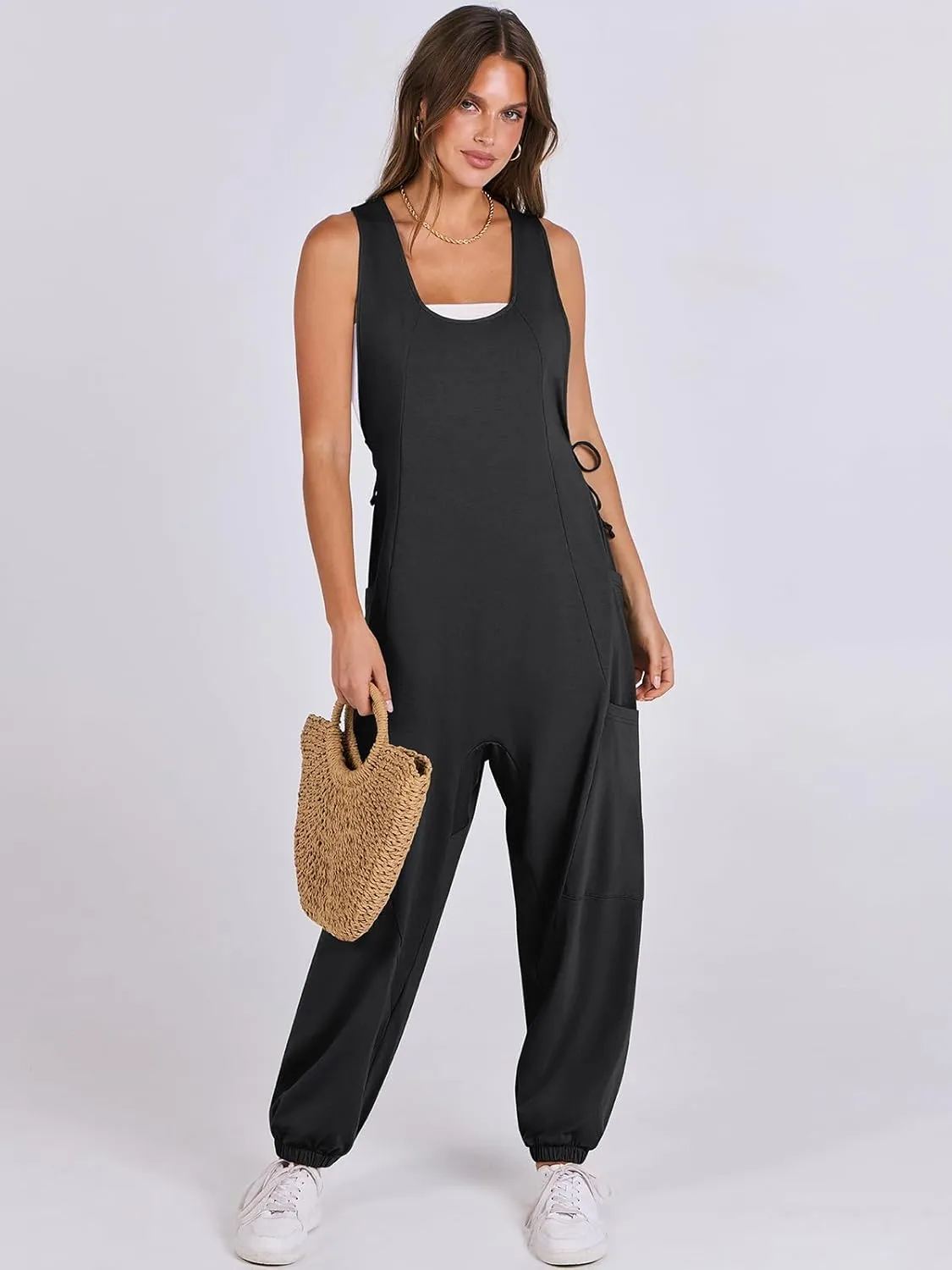 ANRABESS Women Overalls Jumpsuits Loose Casual Dressy Sleeveless Baggy Harem Pants Romper Jumpers 2025 Trendy Summer Outfits