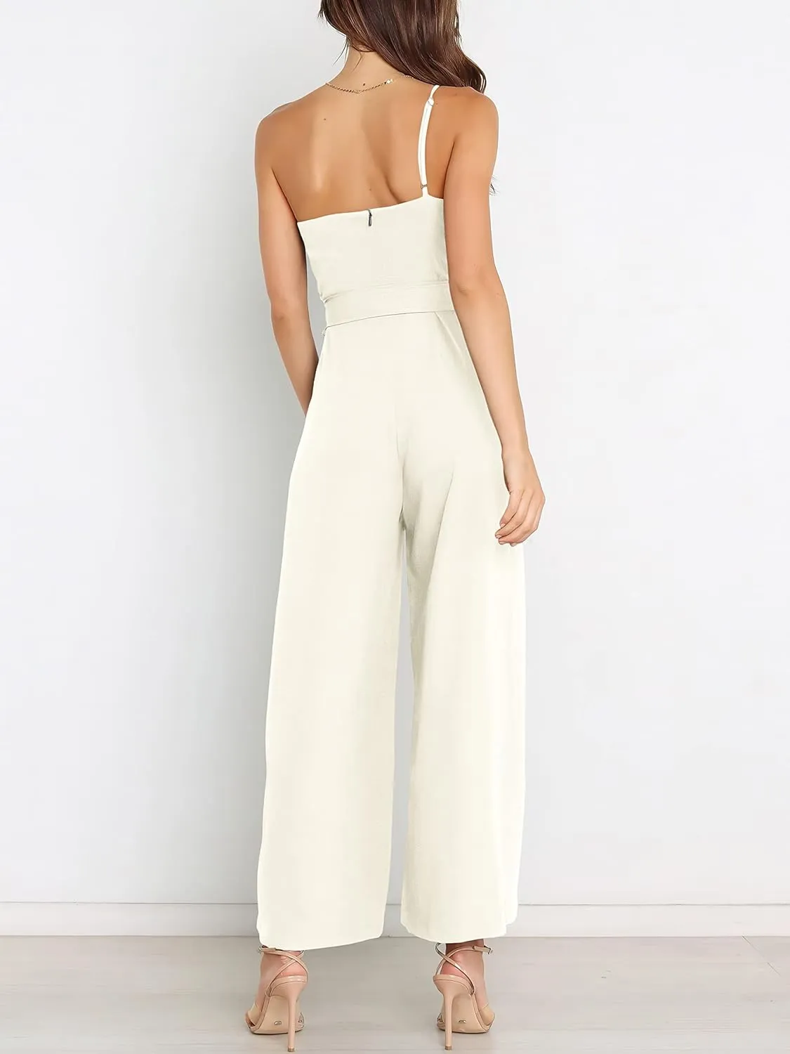 ANRABESS Women Summer Dressy Jumpsuits One Shoulder Sleeveless Casual Wide Leg Pants Romper Jumper 2025 Trendy Outfits