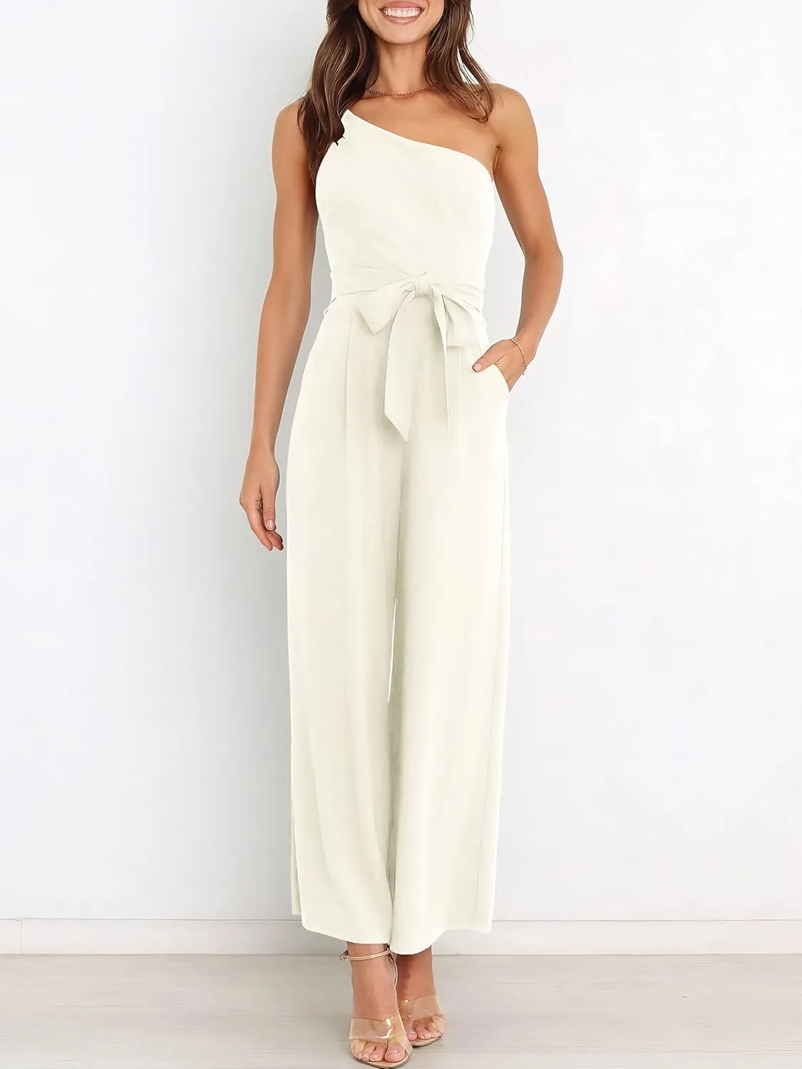 ANRABESS Women Summer Dressy Jumpsuits One Shoulder Sleeveless Casual Wide Leg Pants Romper Jumper 2025 Trendy Outfits