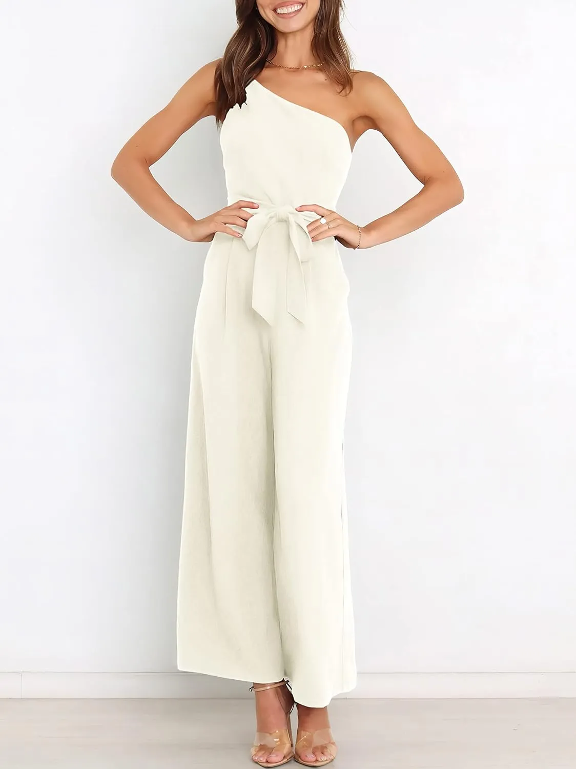 ANRABESS Women Summer Dressy Jumpsuits One Shoulder Sleeveless Casual Wide Leg Pants Romper Jumper 2025 Trendy Outfits