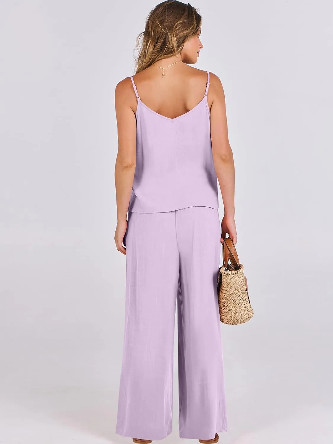 ANRABESS Women's 2 Piece Linen Lounge Set Casual Matching Pants Jumpsuit Summer Beach Travel Vacation Trendy Outfits