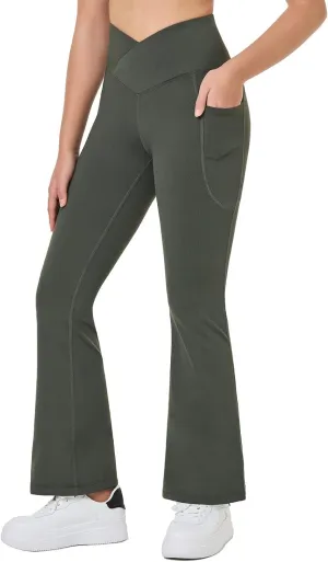 baleaf Girls' Flare Leggings Cross High Waisted Bootcut Yoga Dance Pants Kids Bell Bottoms Leggings with Pockets