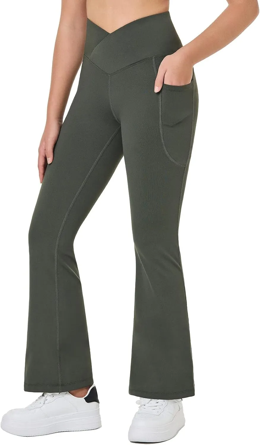 baleaf Girls' Flare Leggings Cross High Waisted Bootcut Yoga Dance Pants Kids Bell Bottoms Leggings with Pockets