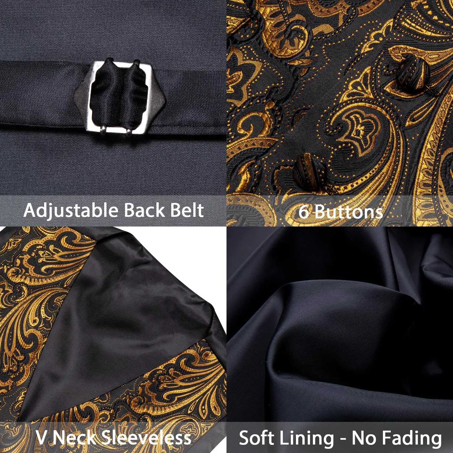 Barry.Wang Formal Men Flower Vest Paisley Jacquard Silk Ties Suit Waistcoat Set Wedding 5PCS