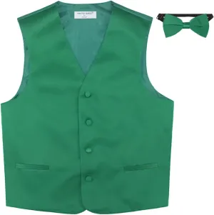 BOY'S Dress Vest & BOW Tie Solid EMERALD GREEN Color BowTie Set