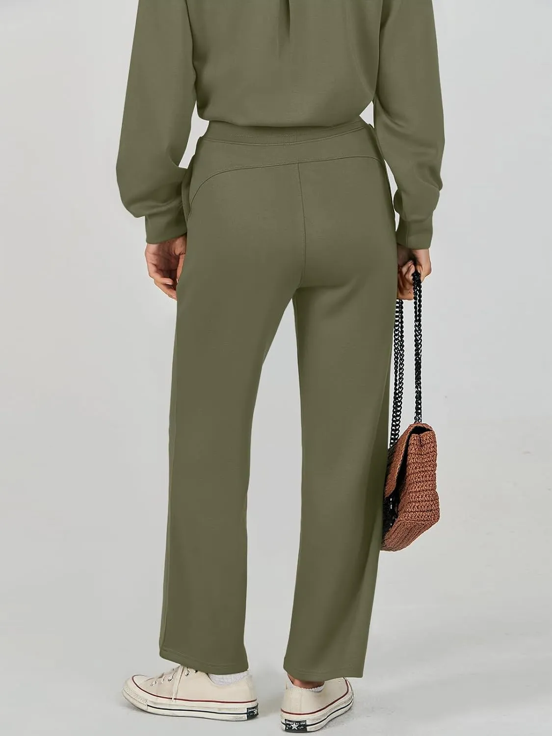 Caracilia Women's 2 Piece Outfits Sweatsuit Fall Crewneck Sweatshirts Wide Leg Pants Lounge Matching Sweat Sets Tracksuit
