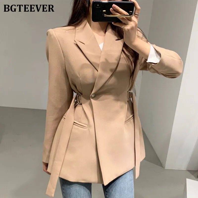 Christmas Gift Joskaa Fashion Chic Slim Waist Women Solid Blazer Elegant Office Wear Single Button Female Suit Jacket 2024 Spring