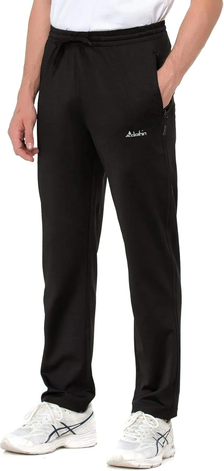 clothin Men's Yoga Pants with Zipper Pockets Elastic Waist Open Bottom Workout Sweatpants for Athletic Running Fitness