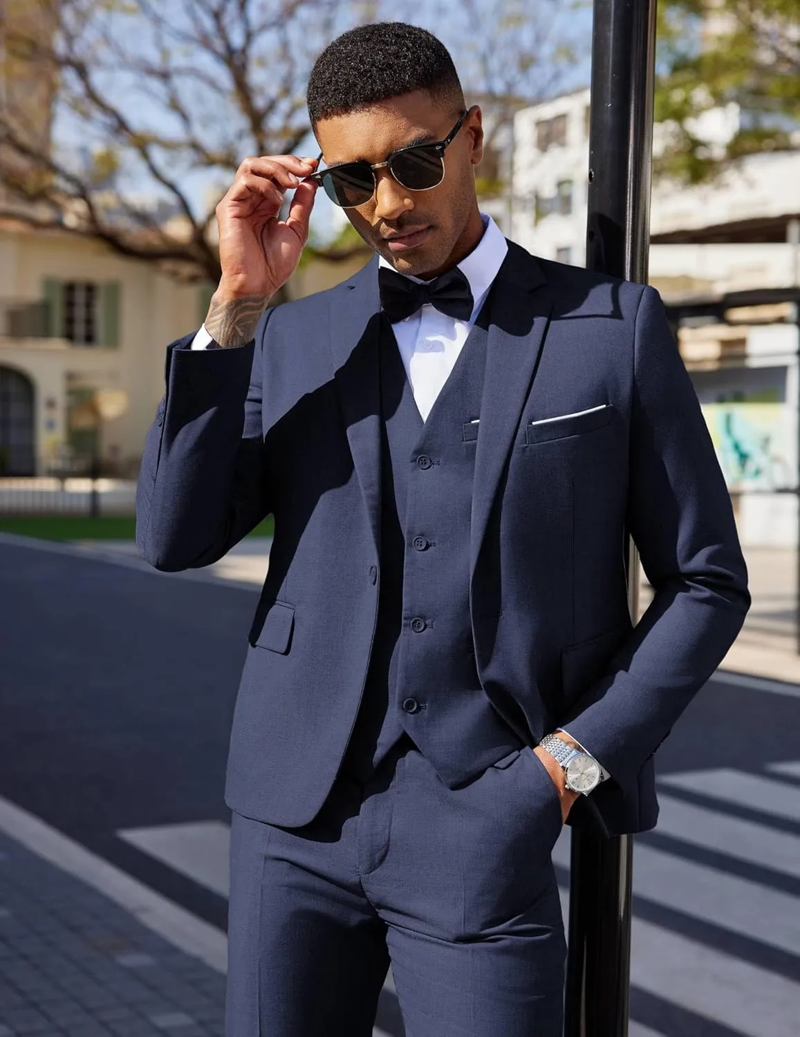 COOFANDY Men's 3 Pieces Suit Classic One Button Single Breasted Slim Fit Blazer Jacket Vest Pants Set Wedding Busines