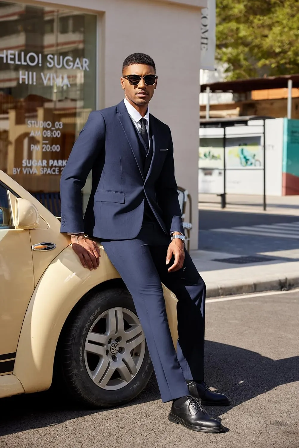 COOFANDY Men's 3 Pieces Suit Classic One Button Single Breasted Slim Fit Blazer Jacket Vest Pants Set Wedding Busines
