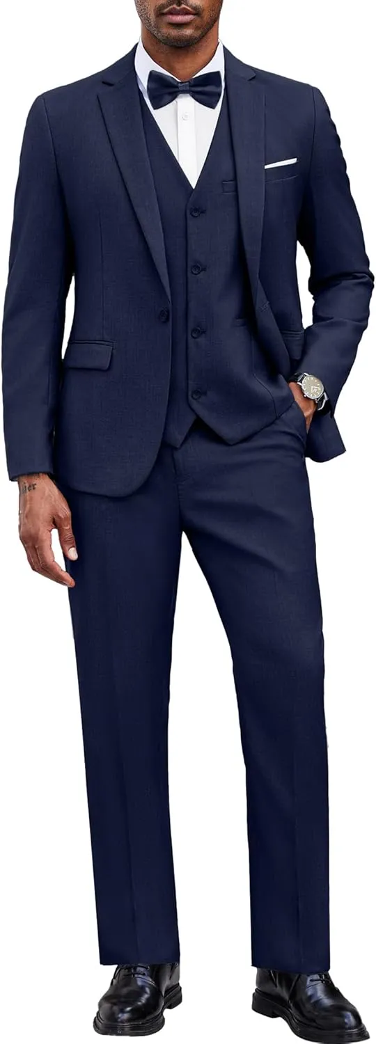 COOFANDY Men's 3 Pieces Suit Classic One Button Single Breasted Slim Fit Blazer Jacket Vest Pants Set Wedding Busines