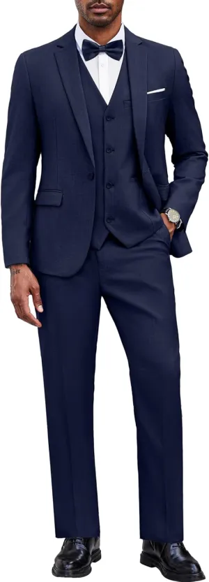 COOFANDY Men's 3 Pieces Suit Classic One Button Single Breasted Slim Fit Blazer Jacket Vest Pants Set Wedding Busines