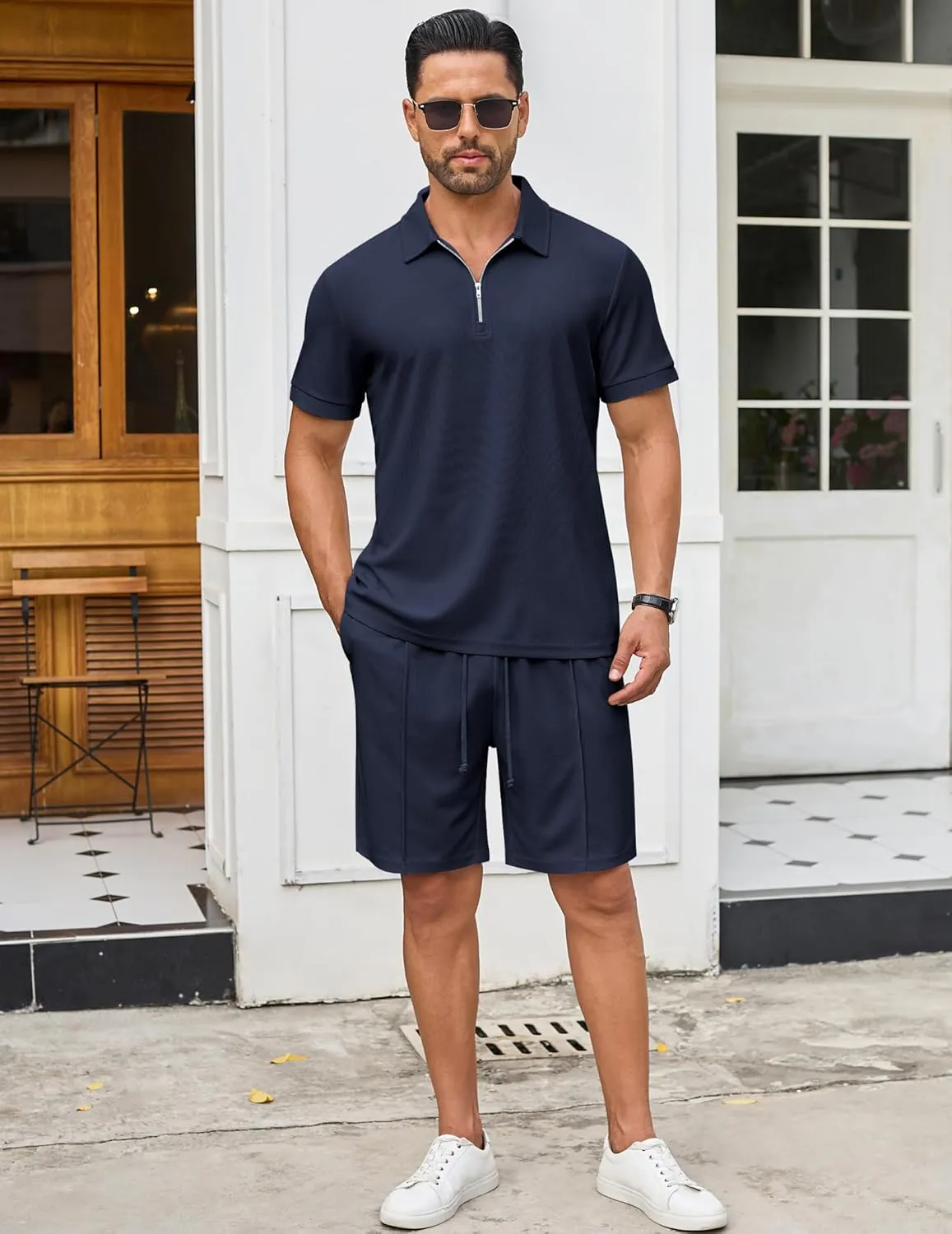 COOFANDY Men's Track Suits 2 Piece Set Quarter Zip Polo Shirt and Shorts Set Summer Casual Outfits