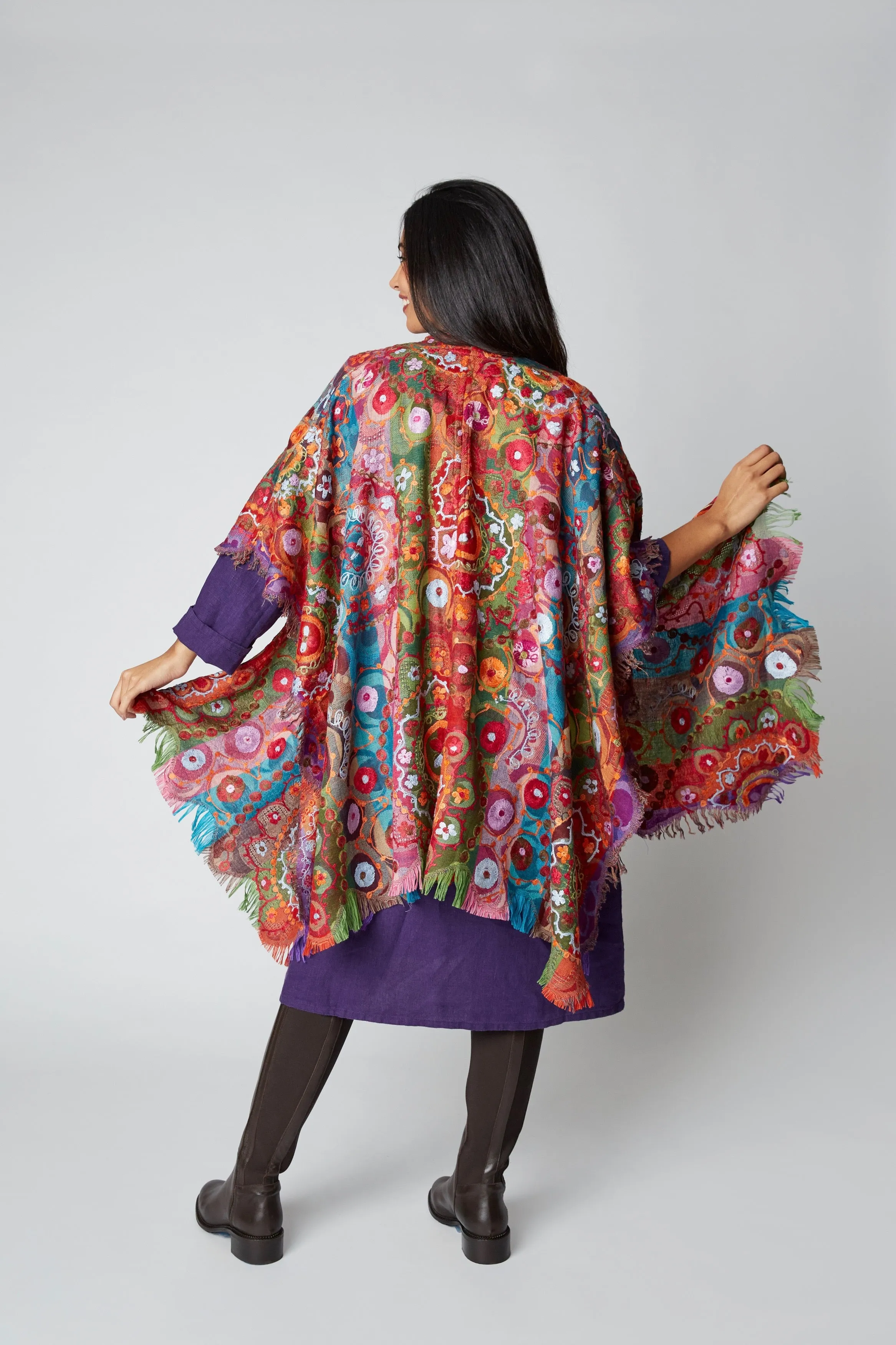 Corinth Fine Wool Embroidered Ruana