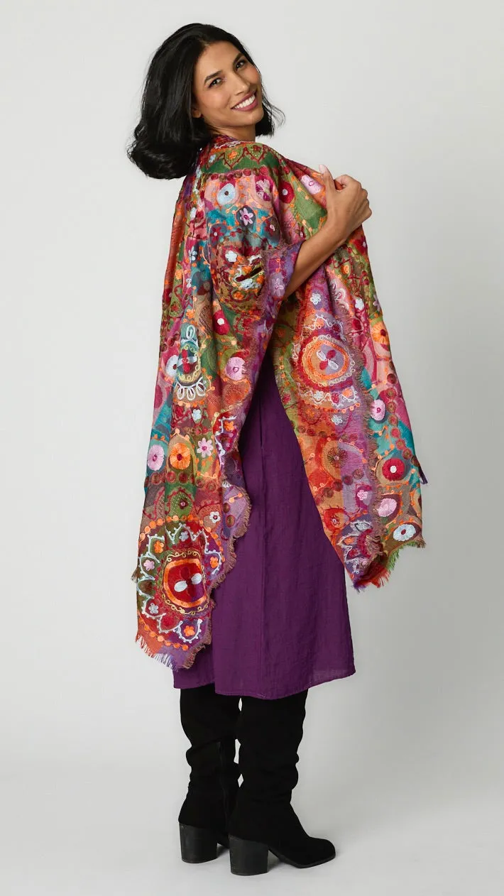 Corinth Fine Wool Embroidered Ruana