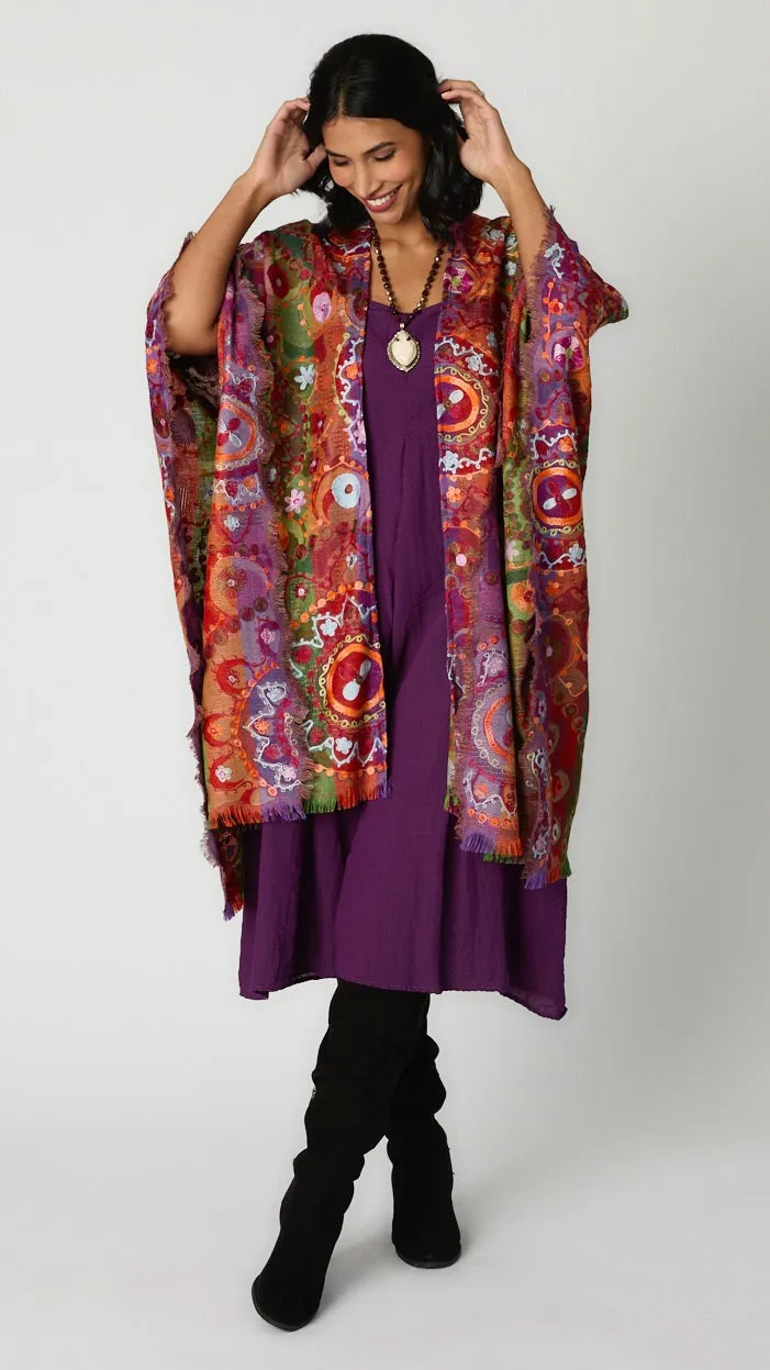 Corinth Fine Wool Embroidered Ruana