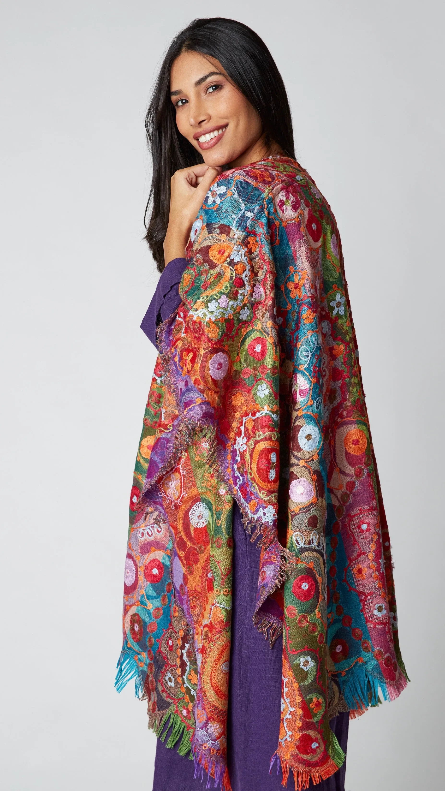 Corinth Fine Wool Embroidered Ruana