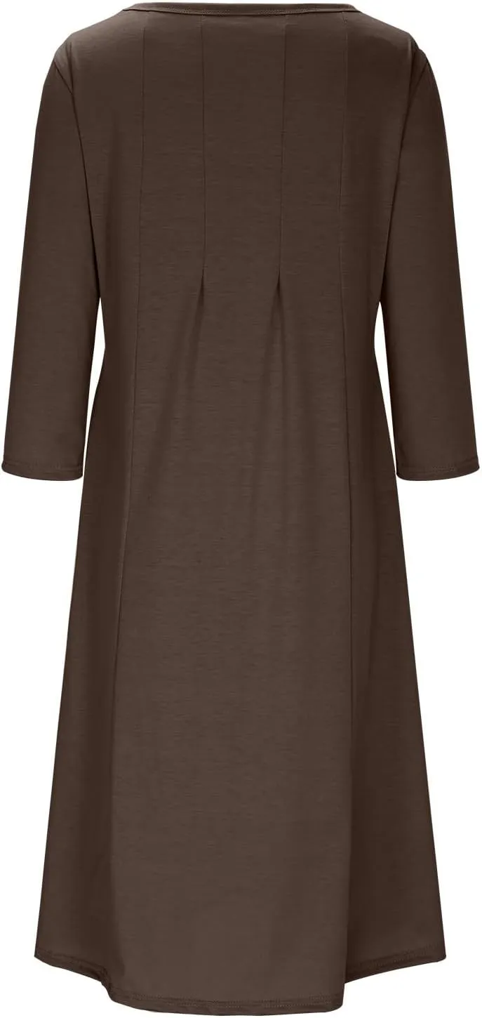 Cotton Dresses for Women Solid Basic Pleated Crew Neck Short Sleeve Midi Dresses 2025 Trendy Plus Size Swing Dress