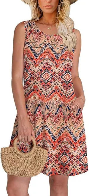 Cover Up Summer Dresses for Women 2025 Loose Beach Vacation Casual Crew Neck Sleeveless Sundresses with Pockets Tank Dress