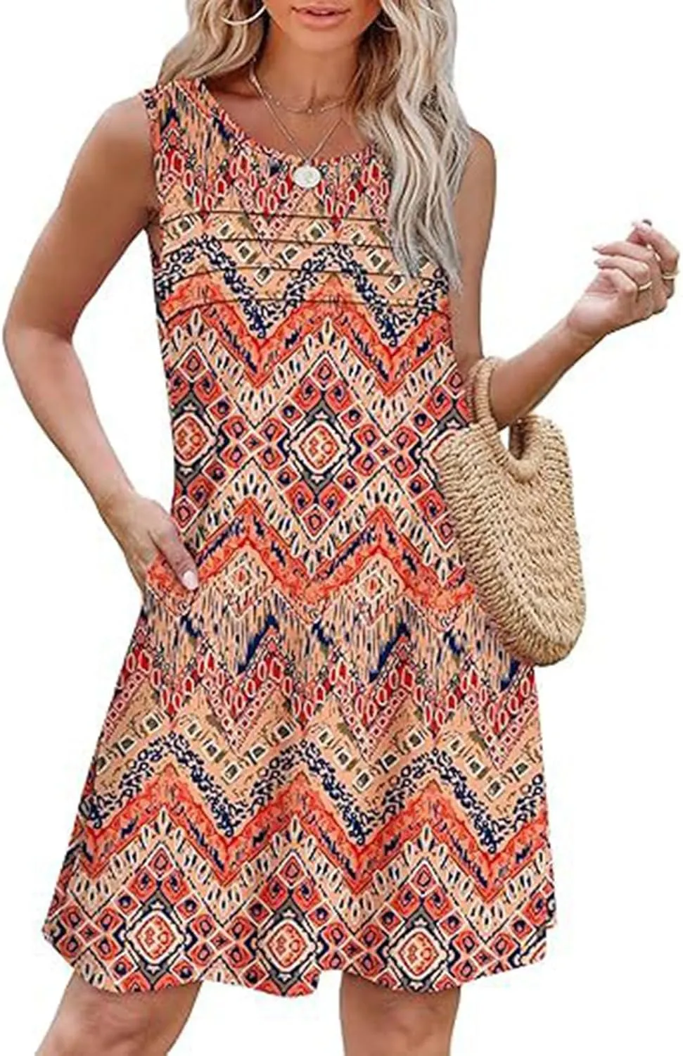 Cover Up Summer Dresses for Women 2025 Loose Beach Vacation Casual Crew Neck Sleeveless Sundresses with Pockets Tank Dress