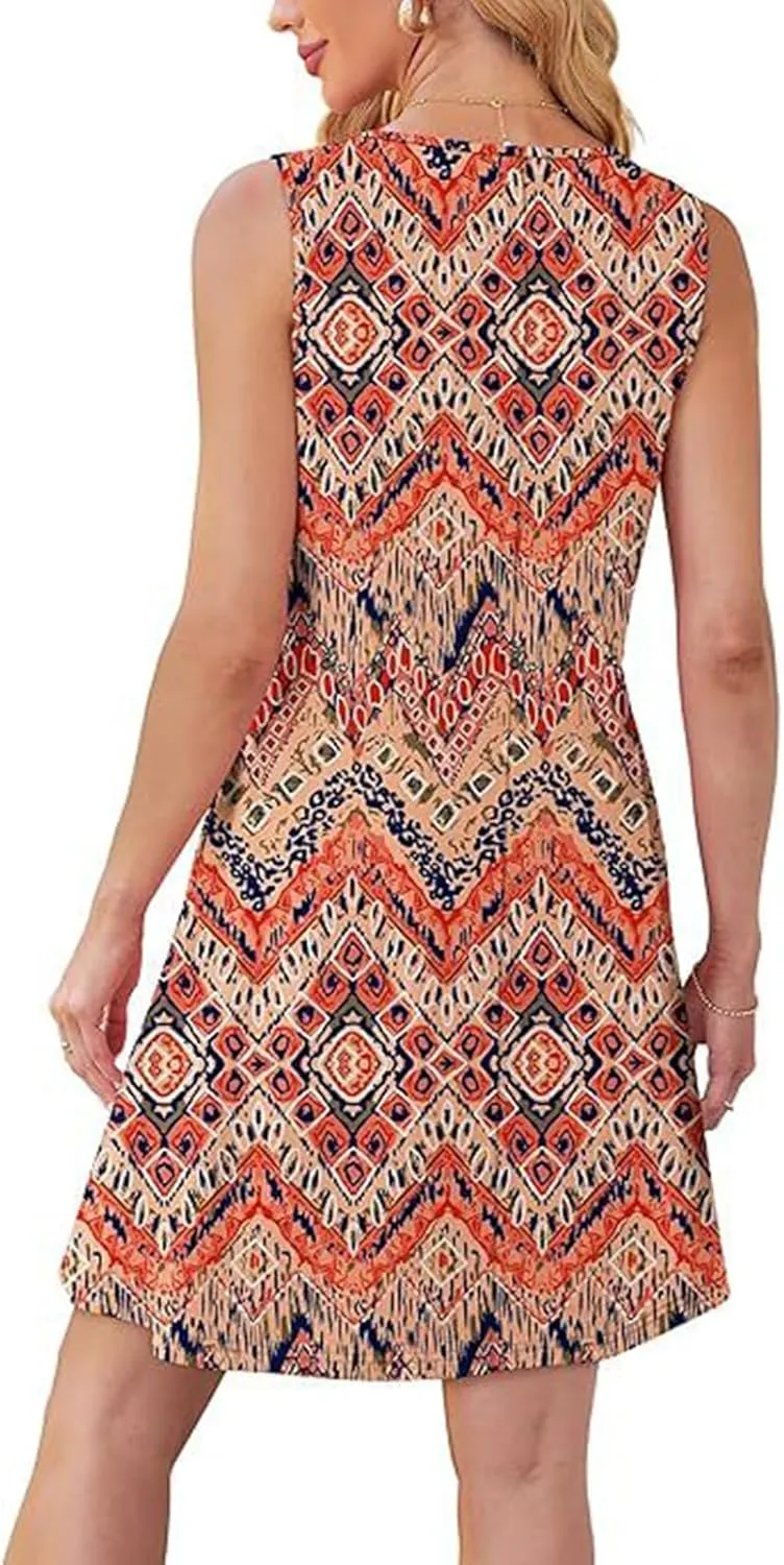 Cover Up Summer Dresses for Women 2025 Loose Beach Vacation Casual Crew Neck Sleeveless Sundresses with Pockets Tank Dress