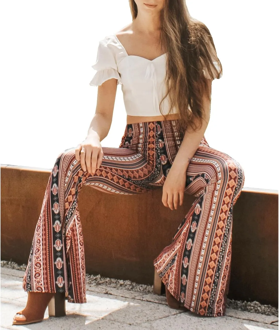 Daisy Del Sol High Waist Comfy Stretch Boho 70s Bell Bottom Fit to Flare Lounge Yoga Pants