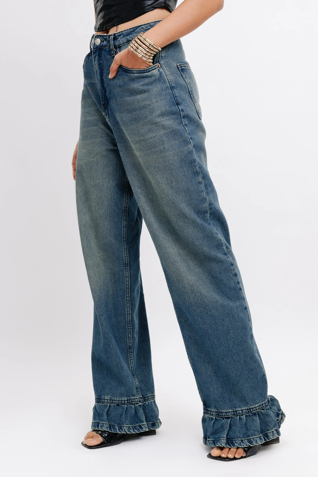 Flared Hem Straight Jeans