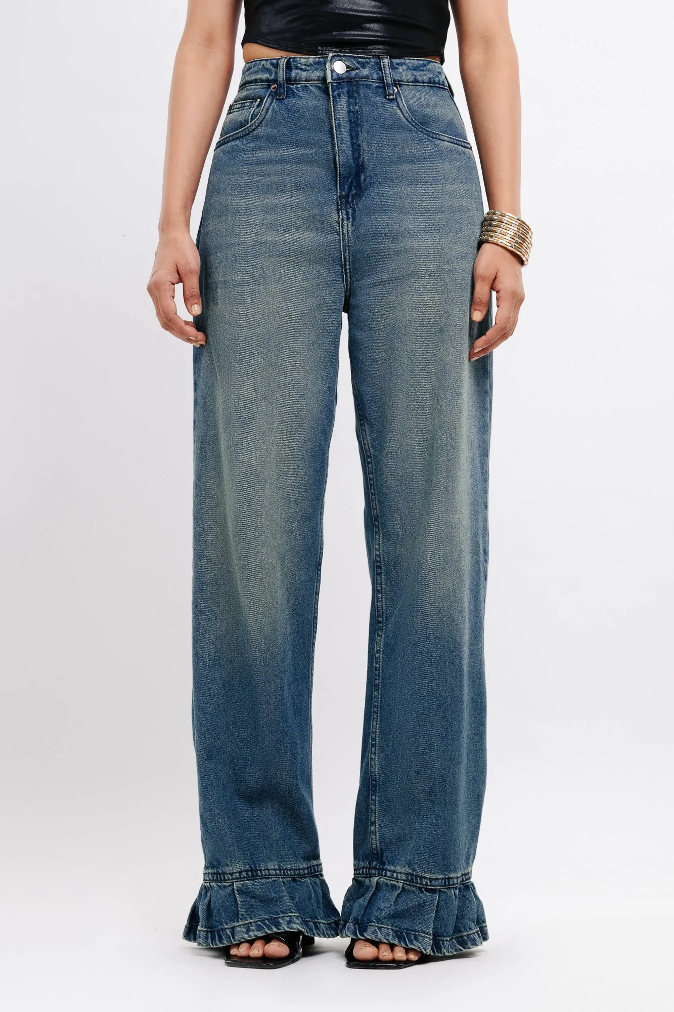 Flared Hem Straight Jeans
