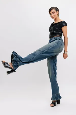 Flared Hem Straight Jeans