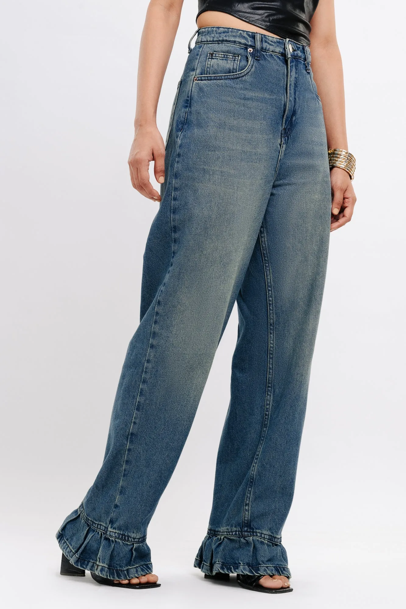 Flared Hem Straight Jeans