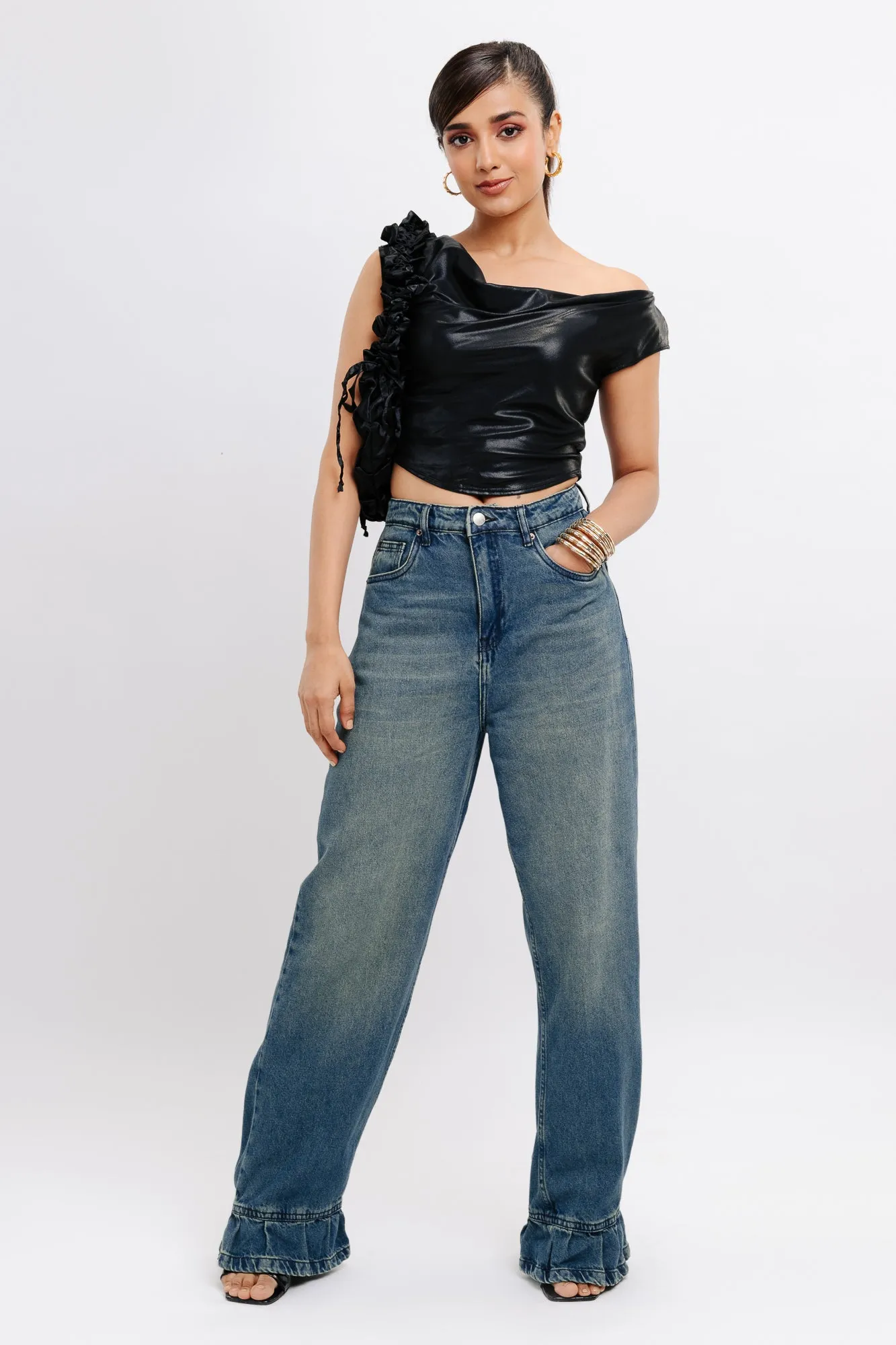 Flared Hem Straight Jeans