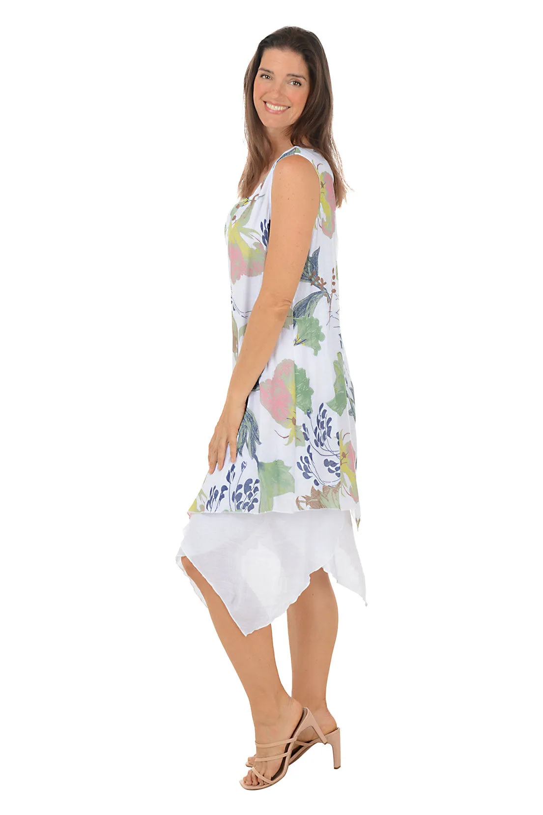 Flowerbuds Handkerchief Hem Sleeveless Dress