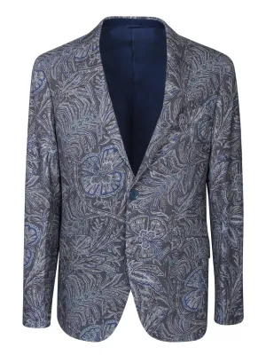Foliage motif blue jacket