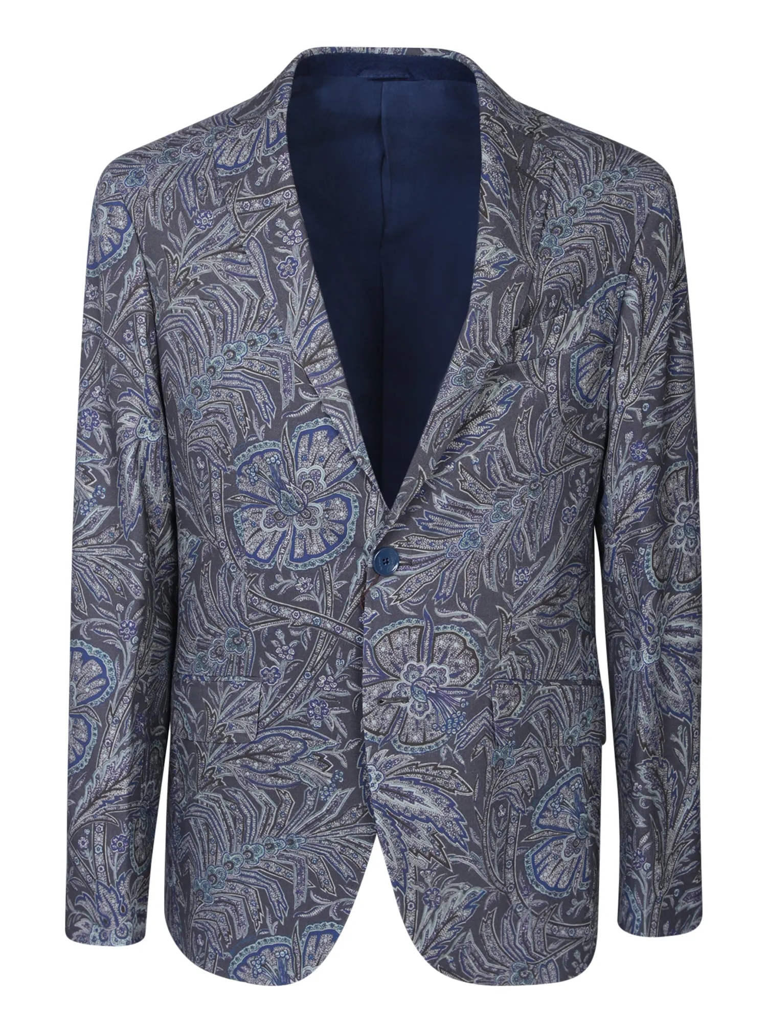 Foliage motif blue jacket