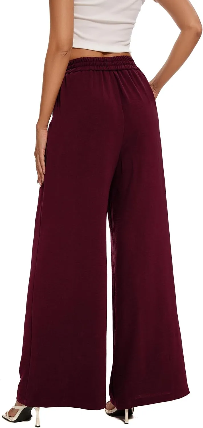 FUNYYZO 2025 Women Palazzo Pants High Waist Casual Wide Leg Long Lounge Pull On Trousers with Pocket