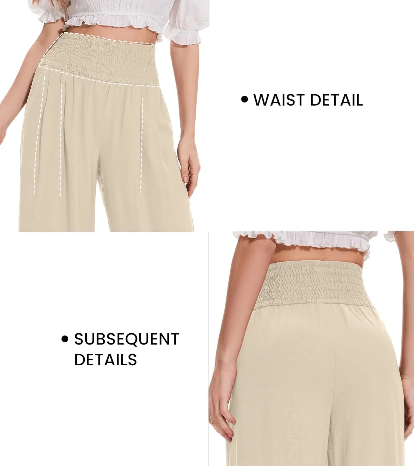 FUNYYZO Women Pull On Pants Elastic Waisted Casual Wide Leg Long Lounge Trousers with Pocket Beach Wear