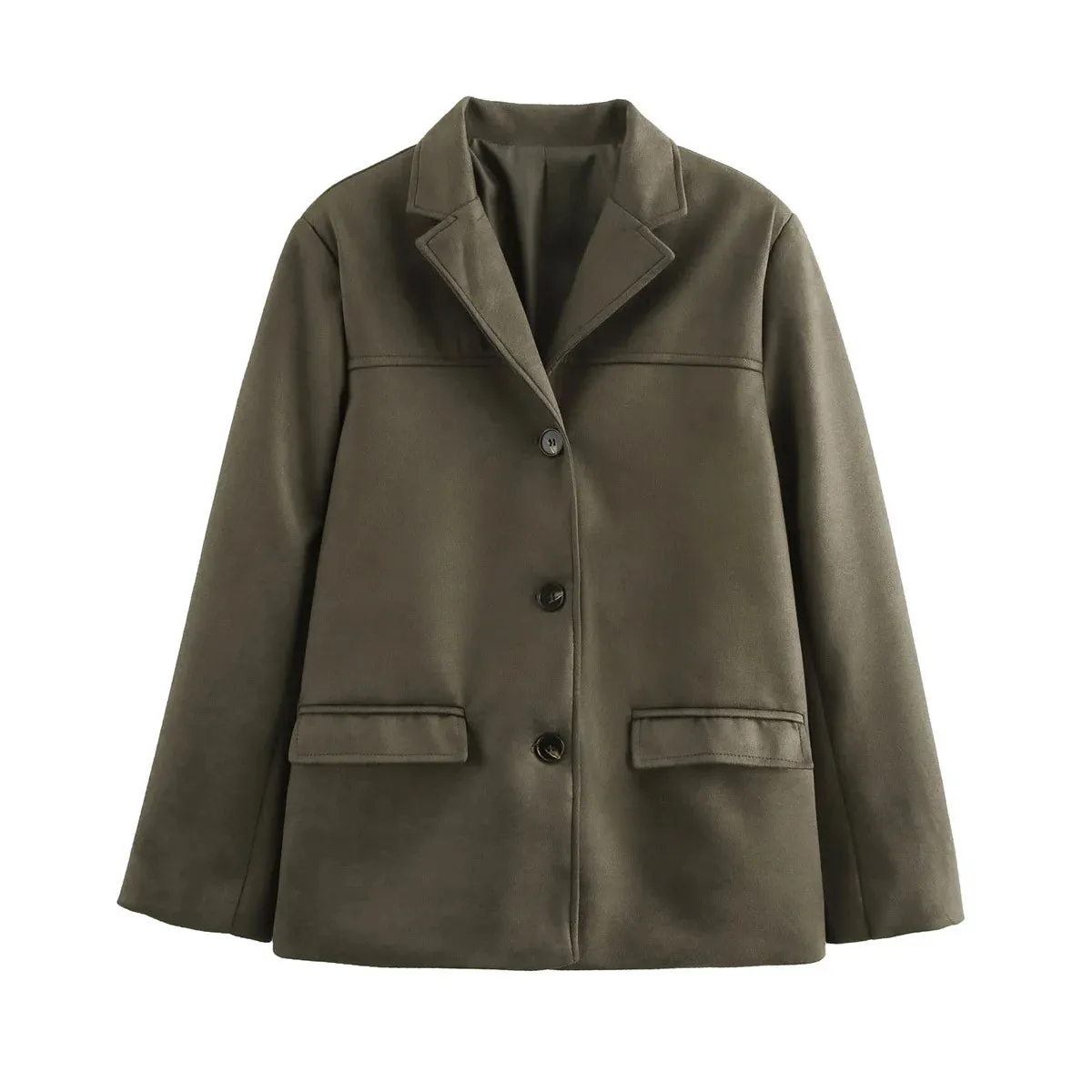 Girlary Old Money Style Blazers Woman Korean Fashion Suede Blazer Luxury Clothes Single Breasted Blazers Long Sleeve Blazer Brown
