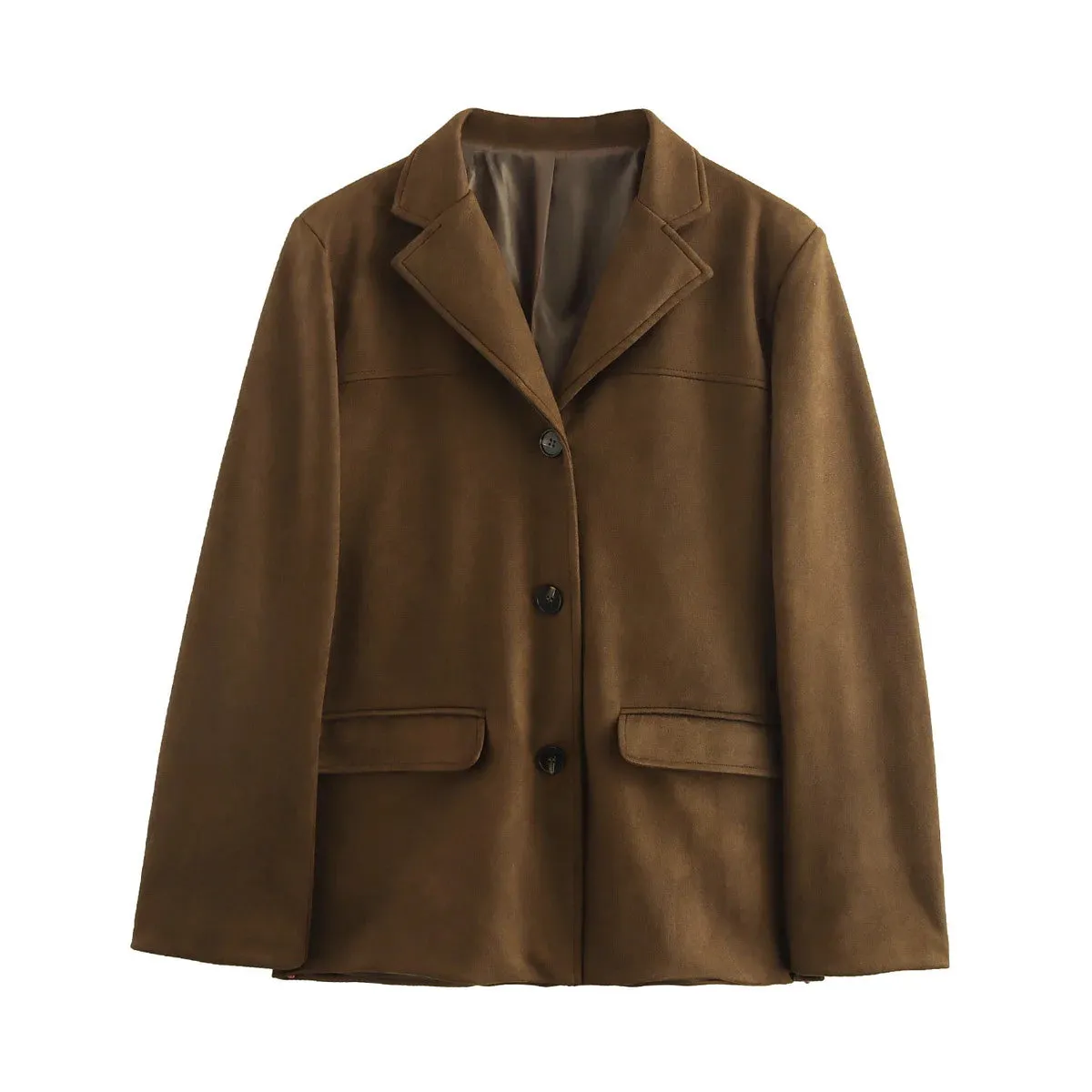 Girlary Old Money Style Blazers Woman Korean Fashion Suede Blazer Luxury Clothes Single Breasted Blazers Long Sleeve Blazer Brown