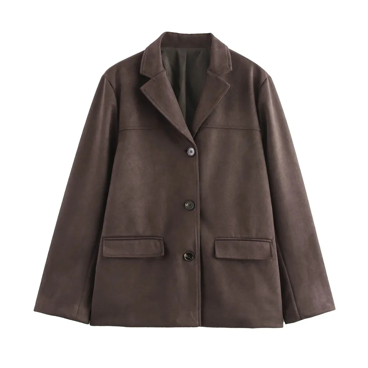 Girlary Old Money Style Blazers Woman Korean Fashion Suede Blazer Luxury Clothes Single Breasted Blazers Long Sleeve Blazer Brown