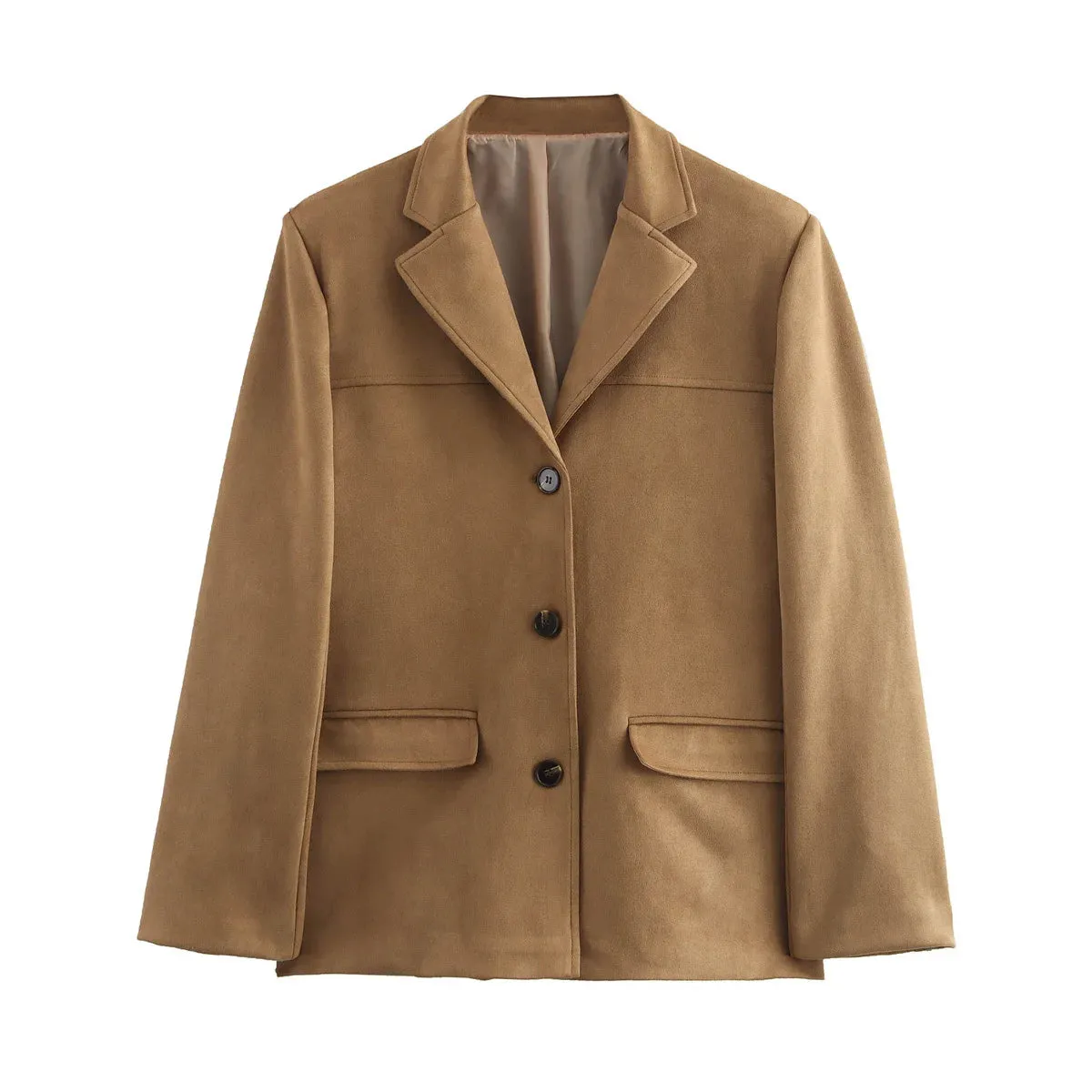 Girlary Old Money Style Blazers Woman Korean Fashion Suede Blazer Luxury Clothes Single Breasted Blazers Long Sleeve Blazer Brown